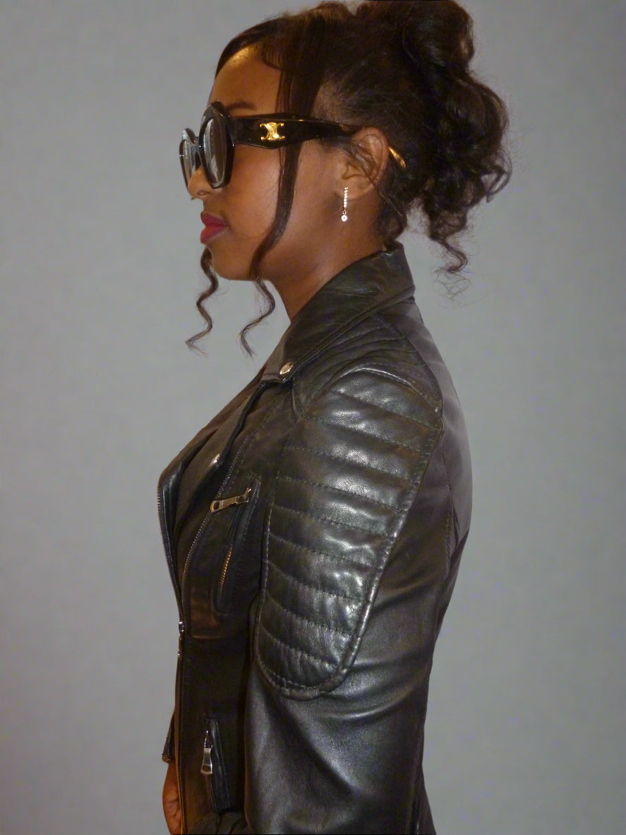 Women's Leather Jacket – Emerald Green Jacket with Military-Inspired Flair